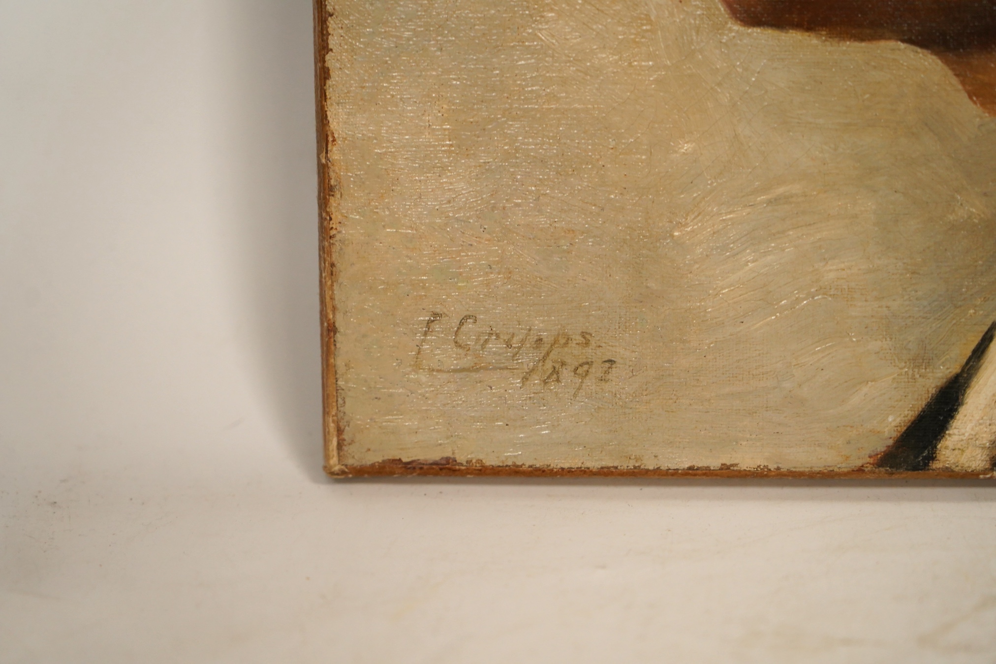 Italian, oil on canvas, Study of an Italian gentleman's head, indistinctly signed and dated 1892, 38 x 30cm. Condition - fair, re-lined